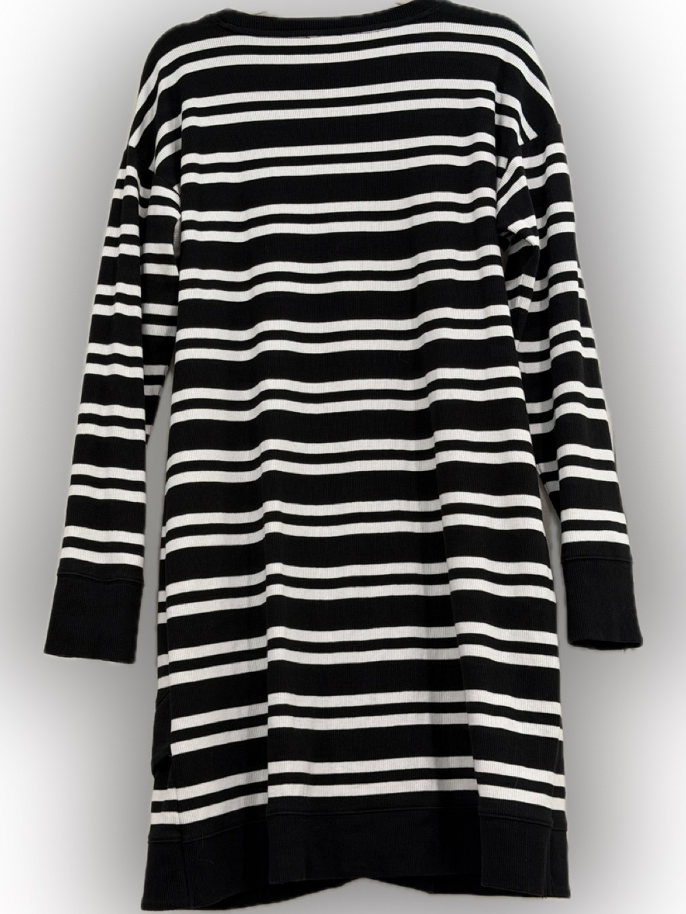T by Talbots Women’s Striped Black and White Ribbed Cotton & Spandex L/S Dress